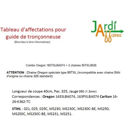 JARDIAFFAIRES Combo Oregon Guide 40cm 160TXLBA074 + 2 Chaines 95TXL062E 4 JARDIAFFAIRES Combo Oregon Guide 40cm 160TXLBA074 + 2 Chaines 95TXL062E – Image 2