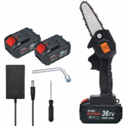 HAPPYSHOPPING Mini Tronçonneuse De 4 Pouces, Petite Scie Abois, Scie Forestiere De Jardin, Norme Europeenne Noire, 4000 Mah Avec Deux Batteries Et Un Chargeur - 4000 Mah Avec Deux Batteries Et Un Chargeur