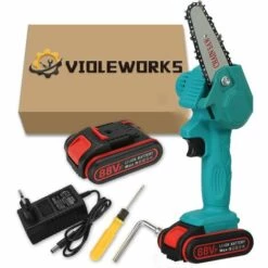 AUGIENB Scie à Chaine Tron?onneuse à Batterie élagueuse Sans Fil VIOLEWORKS 4" 18V Scie à Chaine Scie à B?che électrique 1 Batterie Bleu