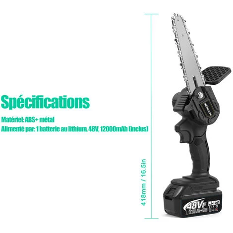 Kkmoon 6 Pouces 48Vf Scies D'élagage électriques à Vitesse Infiniment Variable, Rechargeables, Tronçonneuse à Brosse Pour Fendre Le Bois, Outil De Travail Du Bois 4 Kkmoon 6 Pouces 48Vf Scies D'élagage électriques à Vitesse Infiniment Variable, Rechargeables, Tronçonneuse à Brosse Pour Fendre Le Bois, Outil De Travail Du Bois – Image 2