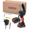Kkmoon 21V De Portable Electrique Elagage-Scie 88Vf Petit Bois Spliting Chainsaw Pinceau Moteur A Une Main D'Outils Pour Le Travail Du Bois De Jardin Orchard, Rouge, Prise Eu, 2 Petites Piles