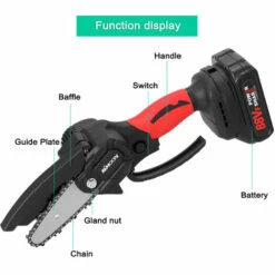 Kkmoon 21V De Portable Electrique Elagage-Scie 88Vf Petit Bois Spliting Chainsaw Pinceau Moteur A Une Main D'Outils Pour Le Travail Du Bois De Jardin Orchard, Rouge, Prise Eu, 2 Petites Piles -Tronçonneuse et accessoire Soldes 2022 34048956 2