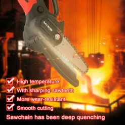 Kkmoon 21V De Portable Electrique Elagage-Scie 88Vf Petit Bois Spliting Chainsaw Pinceau Moteur A Une Main D'Outils Pour Le Travail Du Bois De Jardin Orchard, Rouge, Prise Eu, 2 Petites Piles -Tronçonneuse et accessoire Soldes 2022 34048956 4