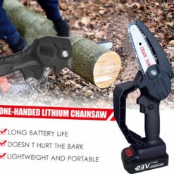 HAPPYSHOPPING Mini Tronçonneuse Electrique Sans Fil De 4 Pouces Scie A Bois Electrique Rechargeable 24 V, Secateur A Une Main Scie A Chaine Pour Coupe De Bois De Branche D'arbre De Coupe De Bois, Prise Europeenne, (deux Types De Piles), Modele : Rouge 20 - Modele:Rouge -Tronçonneuse et accessoire Soldes 2022 36105065 4