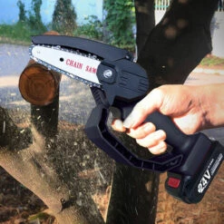 HAPPYSHOPPING Mini Tronçonneuse Electrique Sans Fil De 4 Pouces Scie A Bois Electrique Rechargeable 24 V, Secateur A Une Main Scie A Chaine Pour Coupe De Bois De Branche D'arbre De Coupe De Bois, Prise Europeenne, (deux Types De Piles), Modele : Rouge 20 - Modele:Rouge -Tronçonneuse et accessoire Soldes 2022 36105065 5