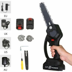 HAPPYSHOP Mini Tronçonneuse Electrique Noire De 6 Pouces Avec 2 Tronçonneuses A Batterie 24V Avec 2 Chaines De Remplacement Petite Tronçonneuse Portable Avec EU -Tronçonneuse et accessoire Soldes 2022 38283245 2