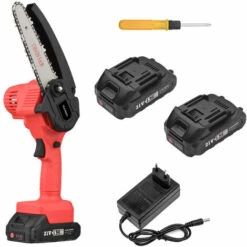 HAPPYSHOPPING Yuclam Mini Tronçonneuse A Main Sans Fil Tronçonneuse 6 Pouces 21V Tronçonneuse Electrique Tronçonneuse A Une Main Avec Protection Anti-eclaboussures Verrou De Securite Pour Le Jardinage D'arbres De Coupe De Bois Coupe Buisson, Modele: Prise UE