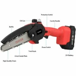 HAPPYSHOPPING Yuclam Mini Tronçonneuse A Main Sans Fil Tronçonneuse 6 Pouces 21V Tronçonneuse Electrique Tronçonneuse A Une Main Avec Protection Anti-eclaboussures Verrou De Securite Pour Le Jardinage D'arbres De Coupe De Bois Coupe Buisson, Modele: Prise UE -Tronçonneuse et accessoire Soldes 2022 42723643 5