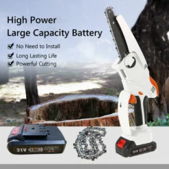 HAPPYSHOP Mini Tronçonneuse 6 Pouces Mini Tronçonneuse Sans Fil Tronçonneuse A Batterie 2,7 Lb. Scie A Chaine Portative Legere Avec 2 Chaines De Rechange Scie A Chaine Electrique Sans Fil Et 2 Batteries, Modele : Norme Europeenne FS-001 Blanc -Tronçonneuse et accessoire Soldes 2022 43232325 4