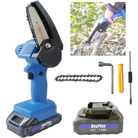 DAY PLUS Mini-tronçonneuse Avec Batterie 4 Pouces Petite Tronçonneuse à La Scie à Tronçonneuse à La Chaîne à La Ligne Unique Avec 1 Piles Et 1 Chaînes, Serrure De Sécurité, Tronçonneuse électrique Adaptée à L'horticulture / Arbres / En Bois De Jardin 3 DAY PLUS Mini-tronçonneuse Avec Batterie 4 Pouces Petite Tronçonneuse à La Scie à Tronçonneuse à La Chaîne à La Ligne Unique Avec 1 Piles Et 1 Chaînes, Serrure De Sécurité, Tronçonneuse électrique Adaptée à L'horticulture / Arbres / En Bois De Jardin