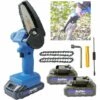 DAY PLUS Avec 2 Piles Mini-tronçonneuse Avec Batterie 4 Pouces Petite Tronçonneuse à La Scie à Tronçonneuse à La Chaîne à La LED à Deux Batteries Et 2 Chaînes, Serrure De Sécurité, Tronçonneuse électrique Adaptée à L'horticulture / Arbres / En Bois De Jardin