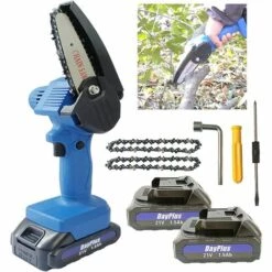 DAY PLUS Avec 2 Piles Mini-tronçonneuse Avec Batterie 4 Pouces Petite Tronçonneuse à La Scie à Tronçonneuse à La Chaîne à La LED à Deux Batteries Et 2 Chaînes, Serrure De Sécurité, Tronçonneuse électrique Adaptée à L'horticulture / Arbres / En Bois De Jardin
