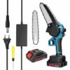 HAPPYSHOPPING Guide De 4 "+ 6" Mini Scie à Chaîne électrique Rechargeable Domestique Scie électrique Au Lithium Portable à Deux Puissances Une Charge, Moteur Brossé, Emballage En Carton, Norme Européenne 220 V