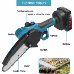 HAPPYSHOPPING Guide De 4 "+ 6" Mini Scie à Chaîne électrique Rechargeable Domestique Scie électrique Au Lithium Portable à Deux Puissances Une Charge, Moteur Brossé, Emballage En Carton, Norme Européenne 220 V -Tronçonneuse et accessoire Soldes 2022 49189972 3
