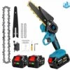 Scie à Chaîne électroportative 1200W Mini Tronçonneuse électrique Onevan - 6 Pouces Sans Fil Pour Makita - Vitesse Réglable Pour La Coupe Du Bois - Bleu Avec 2 Batteries 2 Chaînes