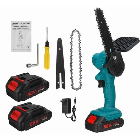 JMAX 6 Pouces Scie à Chaine électrique Jardin Tronconneuse Sans Fil 88V Portable Avec 2 Batterie 9000mAh + Lame + Scie + Chargeur Bleu 3 JMAX 6 Pouces Scie à Chaine électrique Jardin Tronconneuse Sans Fil 88V Portable Avec 2 Batterie 9000mAh + Lame + Scie + Chargeur Bleu