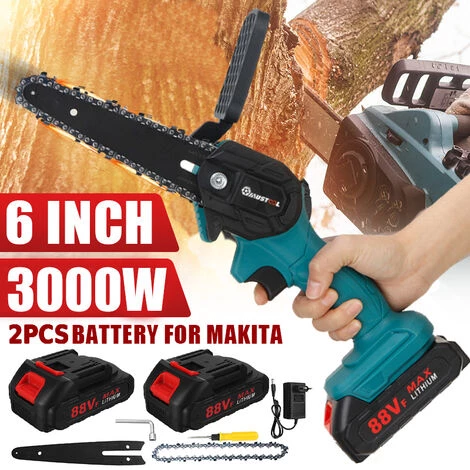 JMAX 6 Pouces Scie à Chaine électrique Jardin Tronconneuse Sans Fil 88V Portable Avec 2 Batterie 9000mAh + Lame + Scie + Chargeur Bleu 4 JMAX 6 Pouces Scie à Chaine électrique Jardin Tronconneuse Sans Fil 88V Portable Avec 2 Batterie 9000mAh + Lame + Scie + Chargeur Bleu – Image 2