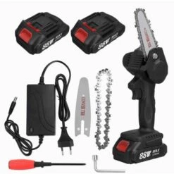 JMAX 800W Tronçonneuse à Batterie 88VF 2 Batterie Portable Scie Électrique Jardin Logging Avce Chaîne - Noir