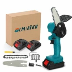JMAX 18V Scie à Chaine Tronconneuse à Batterie 4 Pouces Guide Portable électrique Sans Fil Avec 2 Batterie 2500mah Bleu