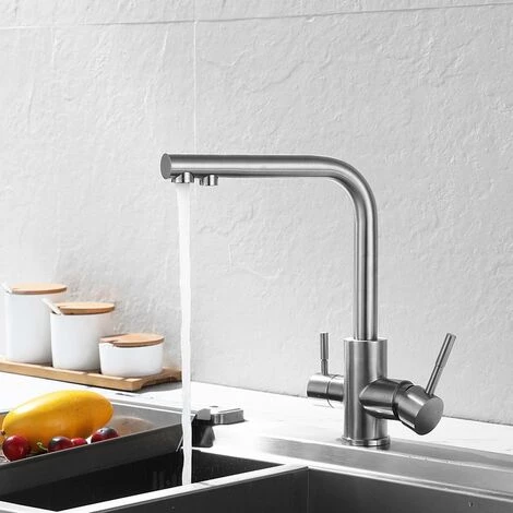 LIFCAUSAL Robinet De Cuisine Évier En Acier Inoxydable Purificateur D'eau Chaude Et Froide Robinet à Double Sortie 4 LIFCAUSAL Robinet De Cuisine Évier En Acier Inoxydable Purificateur D'eau Chaude Et Froide Robinet à Double Sortie – Image 2