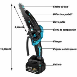 Scie à Chaîne électroportative 1200W ONEVAN Mini Tronçonneuse électrique Sans Fil - 6 Pouces - Bleu Pour Makita 18V - Avec 2 Batteries - Vitesse Réglable Pour La Coupe Du Bois -Tronçonneuse et accessoire Soldes 2022 54715086 2