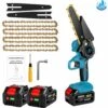 Scie à Chaîne électroportative 1200W ONEVAN - Mini Tronçonneuse électrique - Sans Fil 6 Pouces Pour Makita 18V - Vitesse Réglable Pour La Coupe Du Bois - Bleu Avec 2 Batteries, 4 Chaînes Or Et 2 Guide -Tronçonneuse et accessoire Soldes 2022 54715088 1