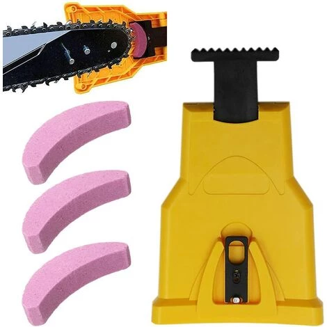 TINOR Aiguiseur De Dents Pour Tronçonneuse,Aiguiseur Automatique(1Pcs), Pierre à Aiguiser Remplaçable(3 Pcs), Ajustement Barre De Guidage Avec 2 Trous De Guidage (Jaune) 3 TINOR Aiguiseur De Dents Pour Tronçonneuse,Aiguiseur Automatique(1Pcs), Pierre à Aiguiser Remplaçable(3 Pcs), Ajustement Barre De Guidage Avec 2 Trous De Guidage (Jaune)