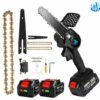 Scie à Chaîne électroportative | Tronçonneuse à Batterie 1200W ONEVAN - Mini Tronçonneuse électrique - Sans Fil 6 Pouces Pour Makita 18V - Vitesse Réglable Pour La Coupe Du Bois - Noir Avec 2*batteries, 2*chaînes Or Et 1*guide