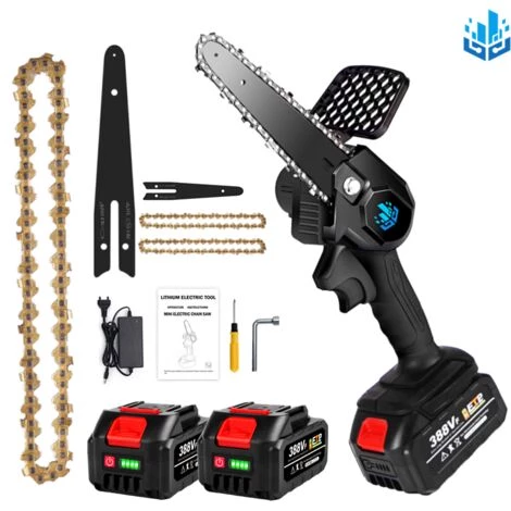 Scie à Chaîne électroportative | Tronçonneuse à Batterie 1200W ONEVAN - Mini Tronçonneuse électrique - Sans Fil 6 Pouces Pour Makita 18V - Vitesse Réglable Pour La Coupe Du Bois - Noir Avec 2*batteries, 2*chaînes Or Et 1*guide 3 Scie à Chaîne électroportative | Tronçonneuse à Batterie 1200W ONEVAN - Mini Tronçonneuse électrique - Sans Fil 6 Pouces Pour Makita 18V - Vitesse Réglable Pour La Coupe Du Bois - Noir Avec 2*batteries, 2*chaînes Or Et 1*guide