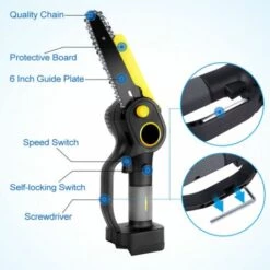 Scie à Chaîne électroportative Sans Fil Sans Brosse 6 Pouces Mini Tronçonneuse Onevan - Jaune - Pour La Coupe Du Bois Pour Makita 18V Batterie - Sans Batterie -Tronçonneuse et accessoire Soldes 2022 57334197 4