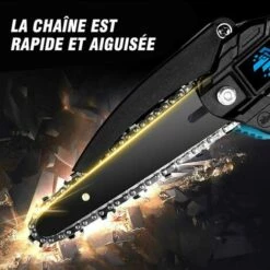 Scie à Chaîne électroportative Brushless 6 Pouces 1200W ONEVAN Mini Tronçonneuse électrique Sans Fil Pour Makita 18V | Vitesse Réglable Pour La Coupe Du Bois - Avec 2*Batteries+6*chaine -Tronçonneuse et accessoire Soldes 2022 57754915 4