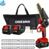 Scie à Chaîne électroportative Sans Fil | Tronçonneuse à Batterie 6" 1200W | Pour Makita 18V Batterie - Vitesse Réglable Pour La Coupe Du Bois - Onevan - Rouge - Avec 2*Batterie + 6*chaine Argent