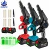 Scie à Chaîne électroportative | Tronçonneuse à Batterie 6 Pouces Sans Fil 1200W | Pour Makita 18V Batterie - Vitesse Réglable Pour La Coupe Du Bois - Onevan - Avec 2*Batterie+8*chaine Or+2*guide - Bleu -Tronçonneuse et accessoire Soldes 2022 58167093 1
