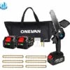 Scie à Chaîne électroportative Sans Fil | Tronçonneuse à Batterie 6” 1200W ONEVAN - Mini Tronçonneuse Pour Makita 18V Batterie - Noir - Avec 2*batterie+6*chaine Or+1*sac