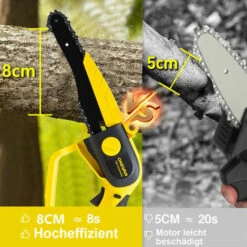 Tronçonneuse à Batterie 8" Scie à Chaîne électroportative Sans Fil ONEVAN, Mini Tronçonneuse électrique Convient Pour Makita 18V Batterie, Jaune - Avec 1*sac+2*batterie -Tronçonneuse et accessoire Soldes 2022 59038935 3