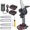 JOORRT Mini Tronconneuse Electrique A Batterie 1500mAh Rechargeable Sans Fil Avec Chargeur Mini Tronçonneuse Sans Fil De 4 Pouces 21V Puissant 6m/s 2 Batterie 2 Chaîne 2 Guidage