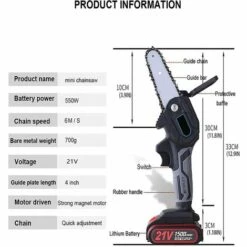 JOORRT Mini Tronconneuse Electrique A Batterie 1500mAh Rechargeable Sans Fil Avec Chargeur Mini Tronçonneuse Sans Fil De 4 Pouces 21V Puissant 6m/s 2 Batterie 2 Chaîne 2 Guidage -Tronçonneuse et accessoire Soldes 2022 59171138 4