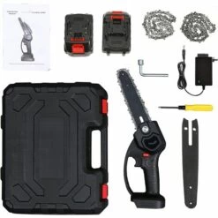 JOORRT Mini Tronçonneuse 6 Pouces Tronçonneuse électrique Sans Fil Scie D'élagage De Jardin Tronçonneuse Portable Avec 2 * 24 V Batterie Tronçonneuse à Main Avec 2 Chaînes De Remplacement