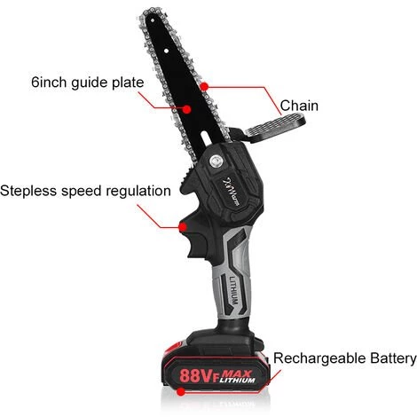 JMAX 88V Scie à Chaîne électroportative 3000W Mini Tronçonneuse à Batterie - 6 Pouces Sans Fil - Avec 2 Batteries 6 JMAX 88V Scie à Chaîne électroportative 3000W Mini Tronçonneuse à Batterie - 6 Pouces Sans Fil - Avec 2 Batteries – Image 4
