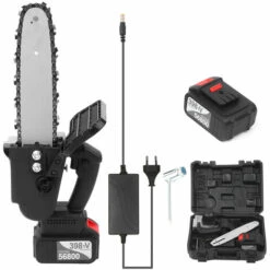 SUPERSELLER Scie à Chaîne Sans Fil Sans Balais 21 V Avec Chargeur Rapide De Batterie 2 X 4 Ah Inclus Kit De Scie D'élagage électrique Portable 25,4 Cm Avec Boîte De Transport Pour Abattage D'arbres Et Coupe De Bois De Chauffage