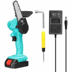 LIFCAUSAL Scies D'élagage électriques à Batterie Au Lithium Rechargeable 21V 4 Pouces Petit Moteur De Brosse De Tronçonneuse à Fendre Le Bois Outil électrique à Une Main Pour Le Travail Du Bois (Vert Avec 1 Batterie)