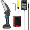 LIFCAUSAL Scies D'élagage électriques Portables 21 V 6 Pouces Petit Moteur De Brosse De Tronçonneuse à Fendre Le Bois Outil De Travail Du Bois à Une Main Pour Jardin Verger (bleu 2 Piles)