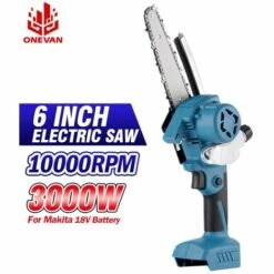 ONEVAN Scie électrique à Pulvérisation Automatique, 3000W, 6 Pouces, Tronçonneuse, Huile, Outil Pour Le Travail Du Bois, Sans Batterie, Avec Boîte, Pour Batterie Makita 18V
