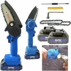 DAY PLUS Mini Tronçonneuse électrique Sans Fil Pour Tronçonneuse Portable Alimentée Par Batterie Pour Projets De Verdissement, élagage De Branches, Taille De Buissons Et D'arbres (y Compris 2 Piles)