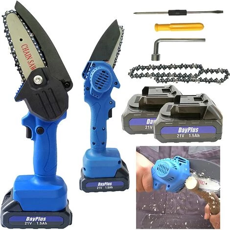 DAY PLUS Mini Tronçonneuse électrique Sans Fil Pour Tronçonneuse Portable Alimentée Par Batterie Pour Projets De Verdissement, élagage De Branches, Taille De Buissons Et D'arbres (y Compris 2 Piles) 3 DAY PLUS Mini Tronçonneuse électrique Sans Fil Pour Tronçonneuse Portable Alimentée Par Batterie Pour Projets De Verdissement, élagage De Branches, Taille De Buissons Et D'arbres (y Compris 2 Piles)