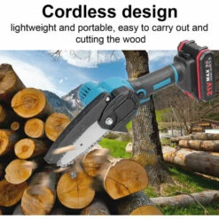 LIFCAUSAL Scies D'élagage électriques Portables 21V 4 Pouces Petit Moteur De Brosse De Tronçonneuse à Fendre Le Bois Outil De Travail Du Bois à Une Main Pour Jardin Verger Noir Et Vert Une Batterie Et Une Charge -Tronçonneuse et accessoire Soldes 2022 67837670 3