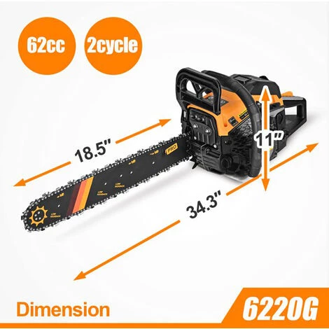 LLOVE Tronçonneuse à Gaz 6220G 62CC Tronçonneuse à Gaz à 2 Cycles, Tronçonneuse De 20 Pouces, Scie à Chaîne à Essence Sans Fil Portable Pour Ferme, Jardin Et Ranch 4 LLOVE Tronçonneuse à Gaz 6220G 62CC Tronçonneuse à Gaz à 2 Cycles, Tronçonneuse De 20 Pouces, Scie à Chaîne à Essence Sans Fil Portable Pour Ferme, Jardin Et Ranch – Image 2