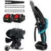 Tronçonneuse à Batterie Mini Scie à Chaîne électroportative ONEVAN , Mini Tronçonneuse électrique Avec 2*batteires, 2*chaines Et 1*guides + Ventilateur De Poêle à 6 Lames Avec Thermometre -Tronçonneuse et accessoire Soldes 2022 68155460 1