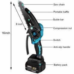 Tronçonneuse à Batterie Mini Scie à Chaîne électroportative ONEVAN , Mini Tronçonneuse électrique Avec 2*batteires, 2*chaines Et 1*guides + Ventilateur De Poêle à 6 Lames Avec Thermometre -Tronçonneuse et accessoire Soldes 2022 68155460 3