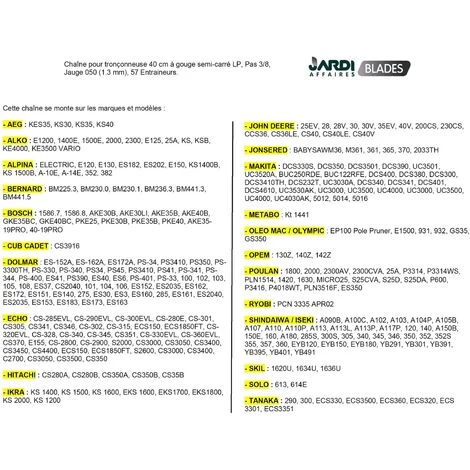 JARDIAFFAIRES Chaîne Pro 40cm Pour Tronçonneuse 3/8-050-1,3mm-57 Entraineurs = 91-57E 4 JARDIAFFAIRES Chaîne Pro 40cm Pour Tronçonneuse 3/8-050-1,3mm-57 Entraineurs = 91-57E – Image 2